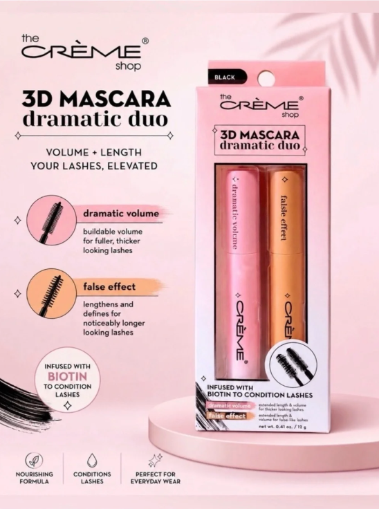 The Crème Shop 3D Mascara Dramatic Duo Black Biotin Volumizing Lash Set